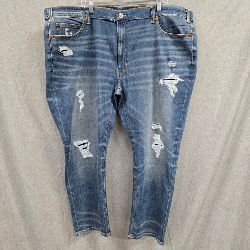True Nation Mens 50x28 Taper Fit‎ Stretch Distressed Jeans Damaged Blue